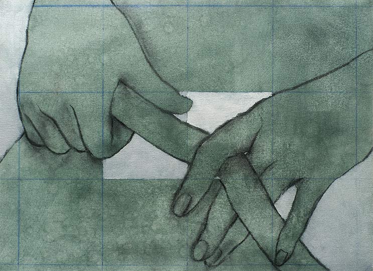 Robert Spellman painting/drawing of two hands.