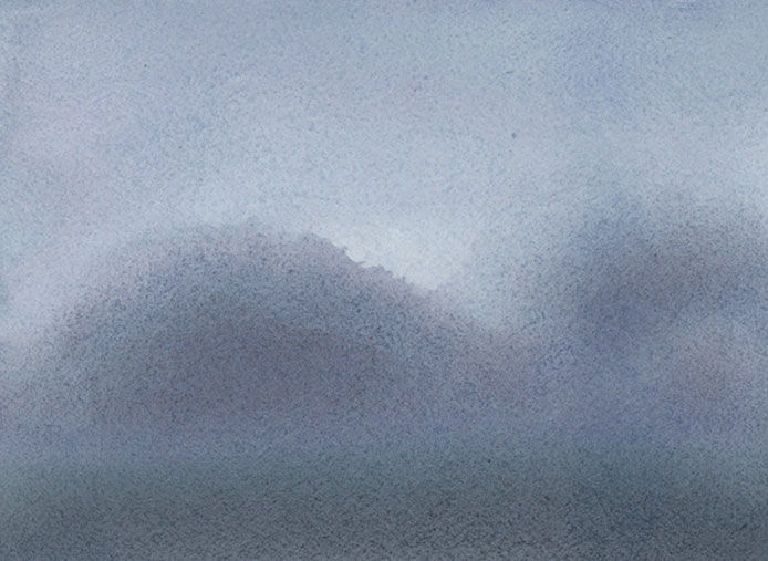 Robert Spellman watercolor of Mountain Water artists refuge in fog.