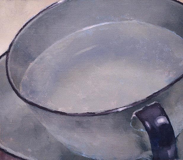 Robert Spellman painting of a small, antique clay jug with handle.