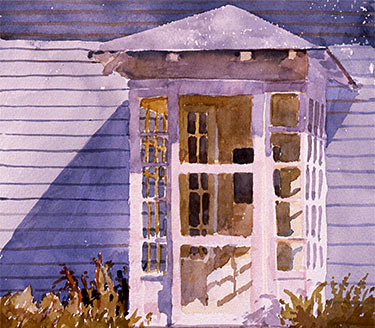 Robert Spellman painting of a sunlit front porch.