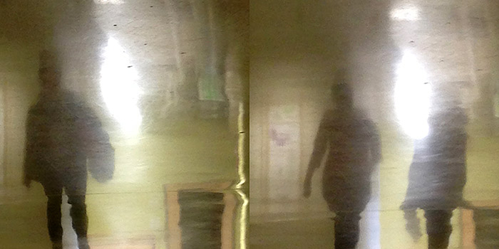 A Robert Spellman painting study (actually a photograph) of human figures reflected on a polished concrete floor.