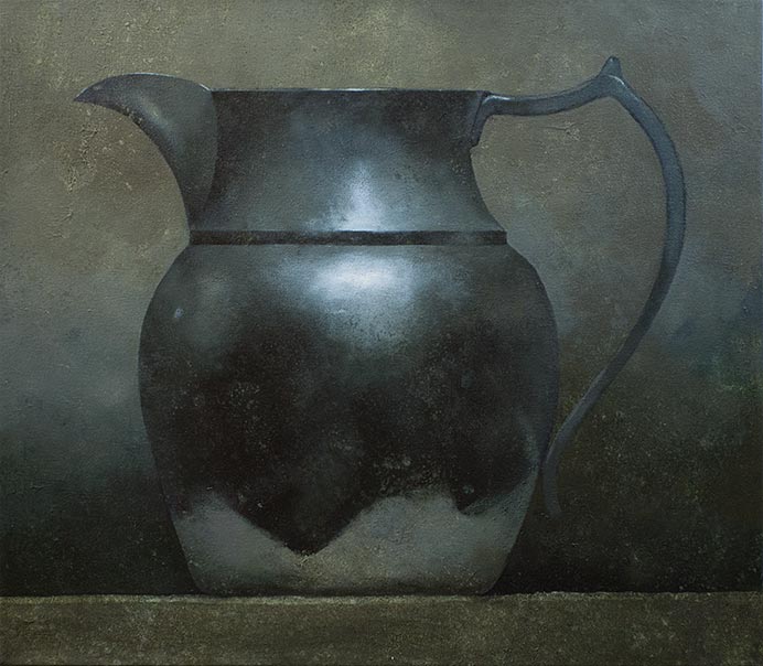 A Robert Spellman painting of a pewter pitcher.