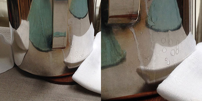 A Robert Spellman diptych photograph of reflections in a silver ice bucket.