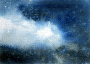A dreamy, bluish watercolor of an Irish sky.