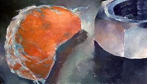 painting of tangerine and nut
