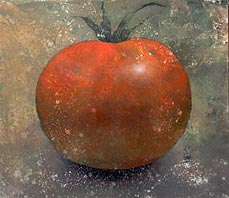 A painting of a single tomato