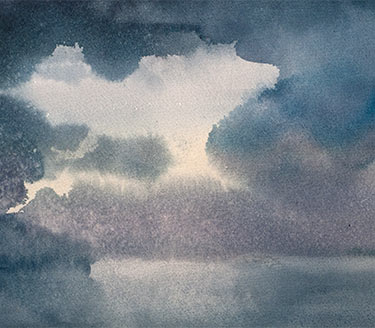 Robert Spellman watercolor of clouds and sea in Ireland.