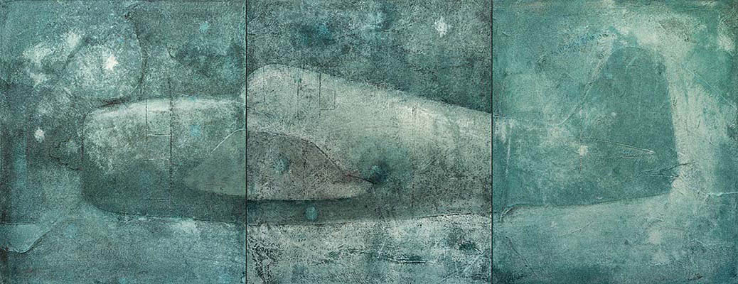 Horizontal painting of a World War II fighter plane.