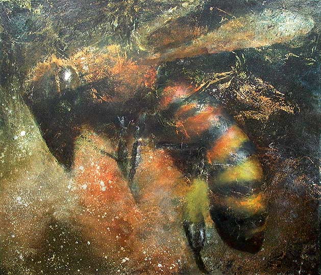 Large painting of a honey bee.
