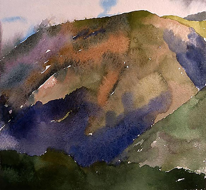Watercolor of an autumnal mountain in southern Colorado.