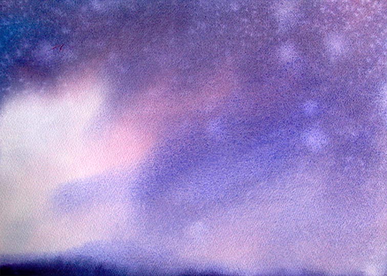 Watercolor of a mountain rain squall in southern Colorado.