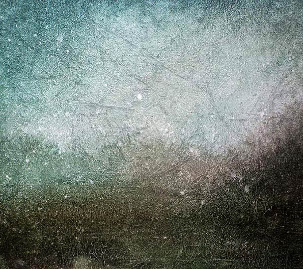 Painting of a lumious, dreamy daybreak with forested headlands in view.