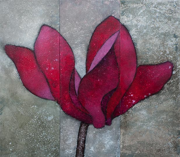 Painting of a single cyclamen flower.