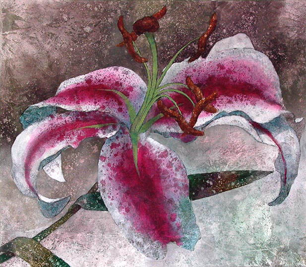 Painting of a single blood lily flower.