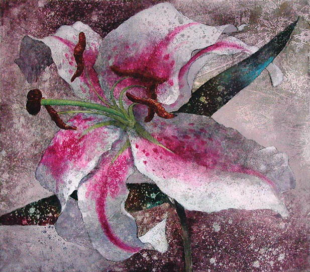 Painting of a single blood lily flower.