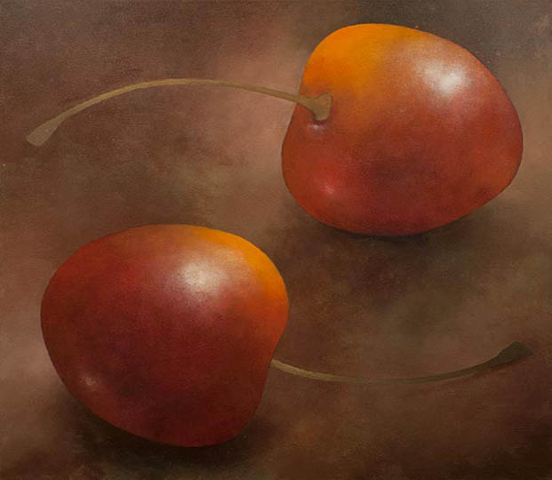 Painting of two cherries.
