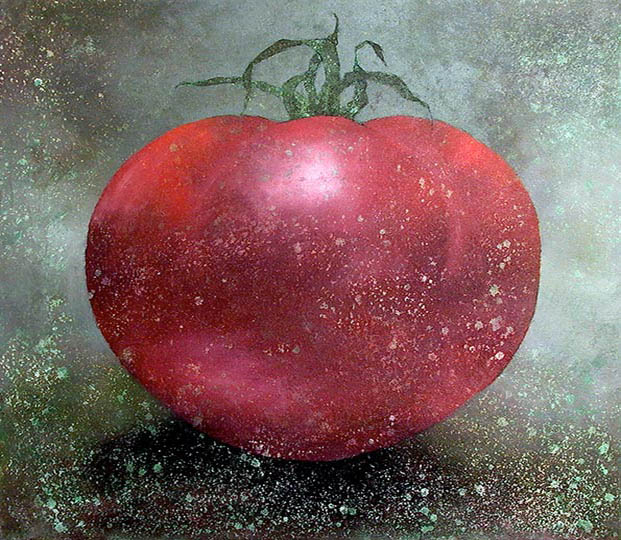 Painting of s single red tomato