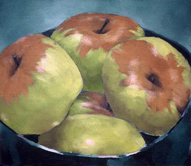 Painting of s bowl of pippin apples.