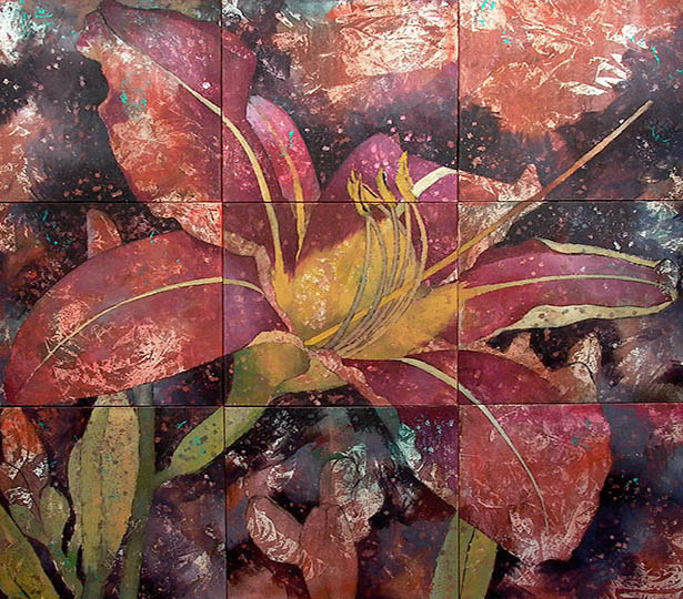 Painting of a single tiger lily flower.