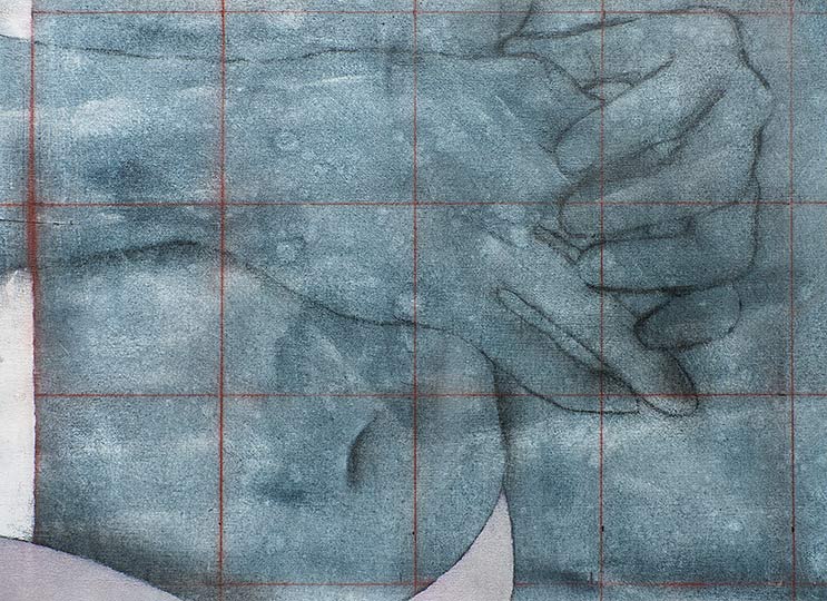 A drawing/painting of a woman's hands .