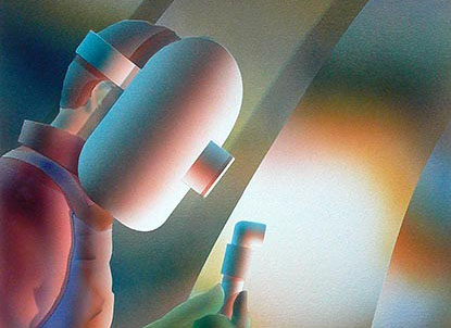 Robert Spellman illustration of a welder working on shiny steel.
