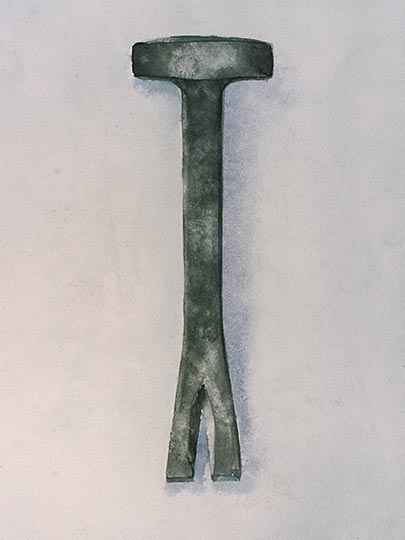 Watercolor painting of an old prying tool.