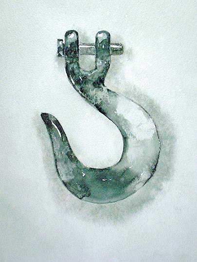 Watercolor painting of a heavy duty steel hook.