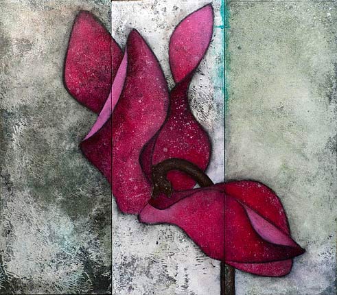 Robert Spellman painting of a very red cyclamen flower.