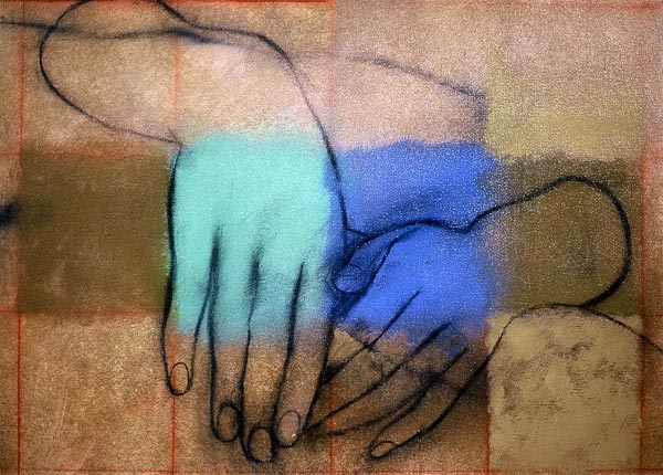 A drawing painting of two lovely handsl.