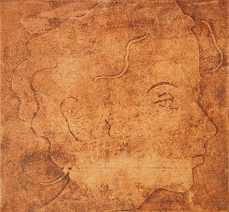 portrait with apparent embossing, done in burnt sienna acrylic