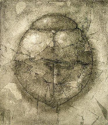 A monochromatic painting of a beetle, possibly unfinished