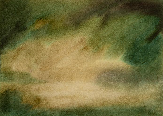 Watercolor of a greenish dream seascape.