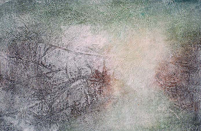 Painting of a misty morning suggesting a tributary of the Mississippi River.