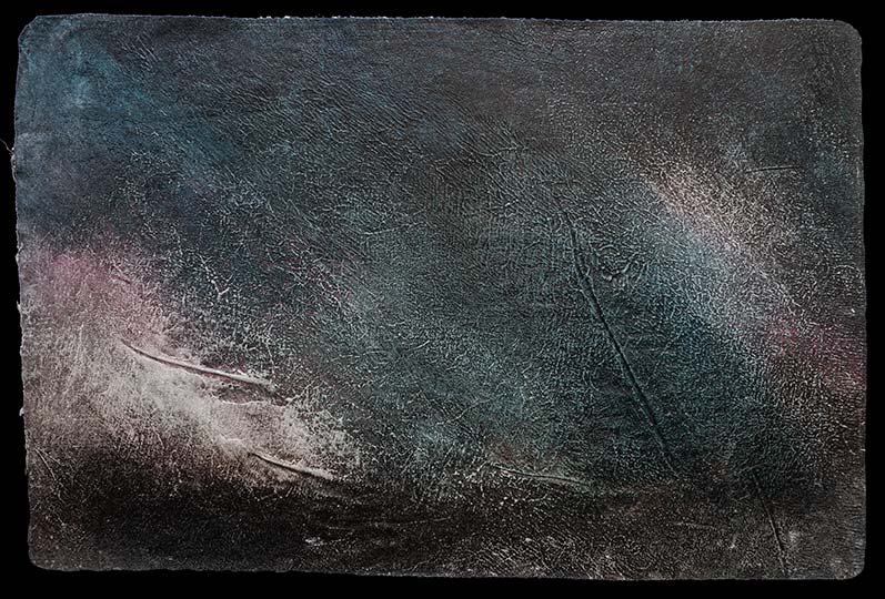 Very loose painting of rain falling in mountains.