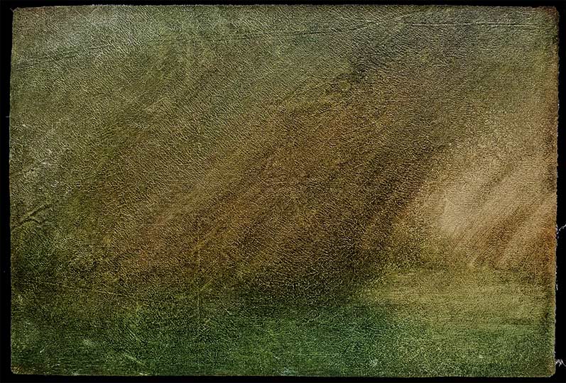 Very loose painting of rain falling in mountains.
