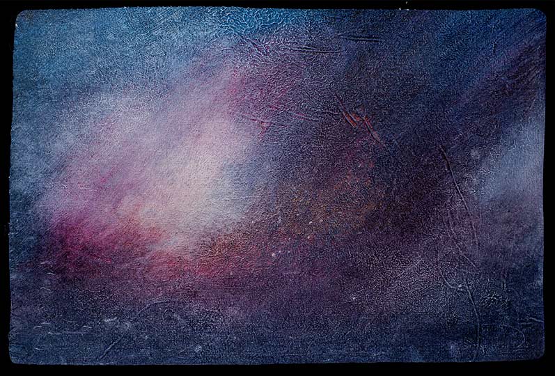 Very loose painting of rain falling in mountains.