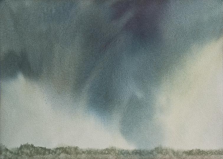 Watercolor painting of an approaching tornado.