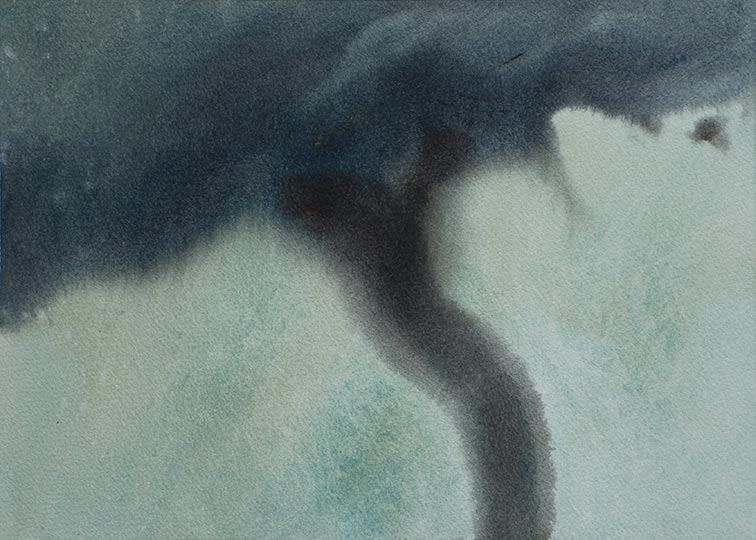 Watercolor painting of an approaching tornado.