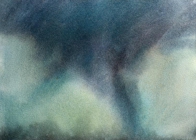 Watercolor painting of an approaching tornado.