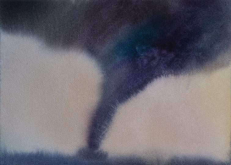 Watercolor painting of an approaching tornado.