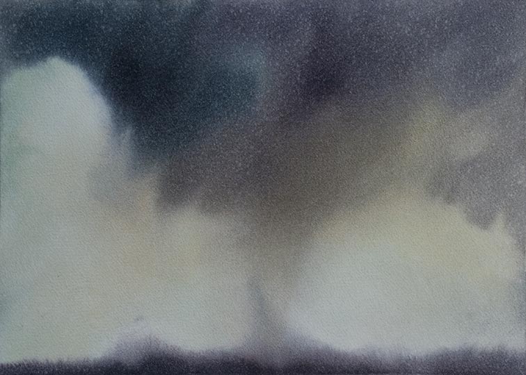 Watercolor painting of an approaching tornado.