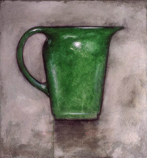 Painting of a green pitcher.