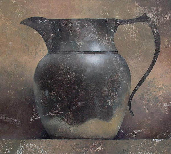 Painting of a pewter pitcher.