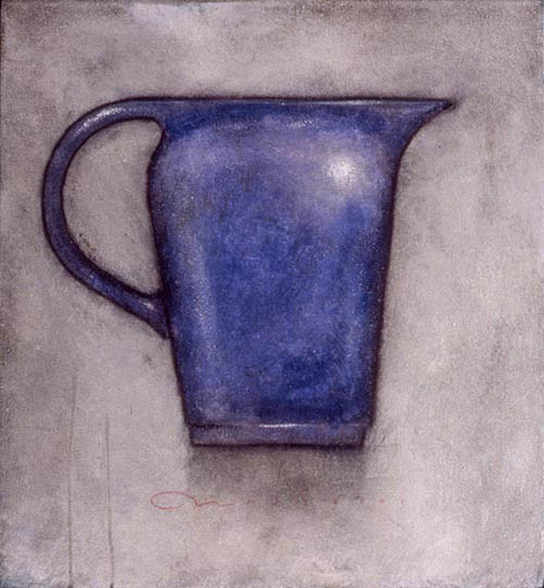 Painting of a blue pitcher.